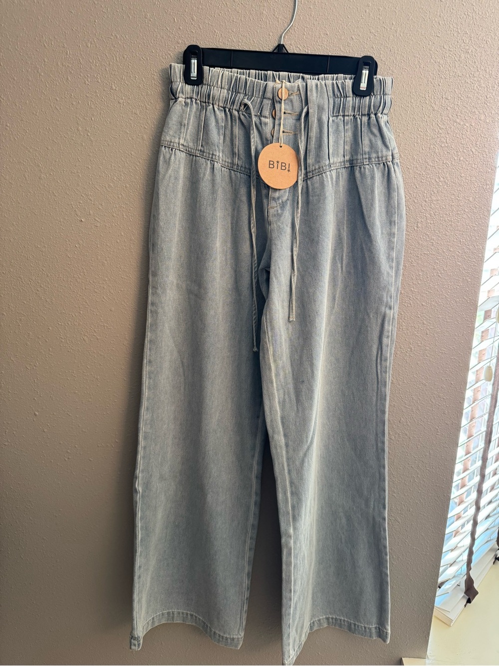BiBi Light Wash Wide-Leg Paperbag Waist Jeans